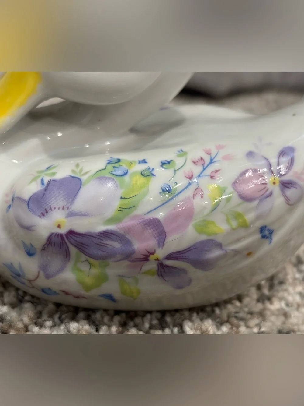 Vintage Floral Porcelain Duck Cotton Ball Holder Dispenser Farmhouse CottageCore